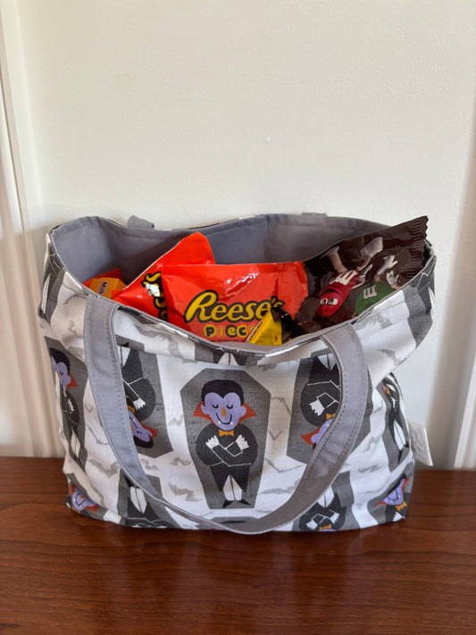 White with Coffins Trick or Treat Tote